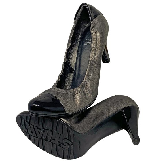 STUART‎ WEITZMAN Pewter leather Cap Toe Ballet Styled Pumps - Picture 11 of 12